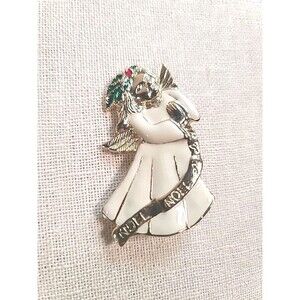 Vintage Noel Noel Enamel Angel Christmas Brooch Pin, 2” Length
